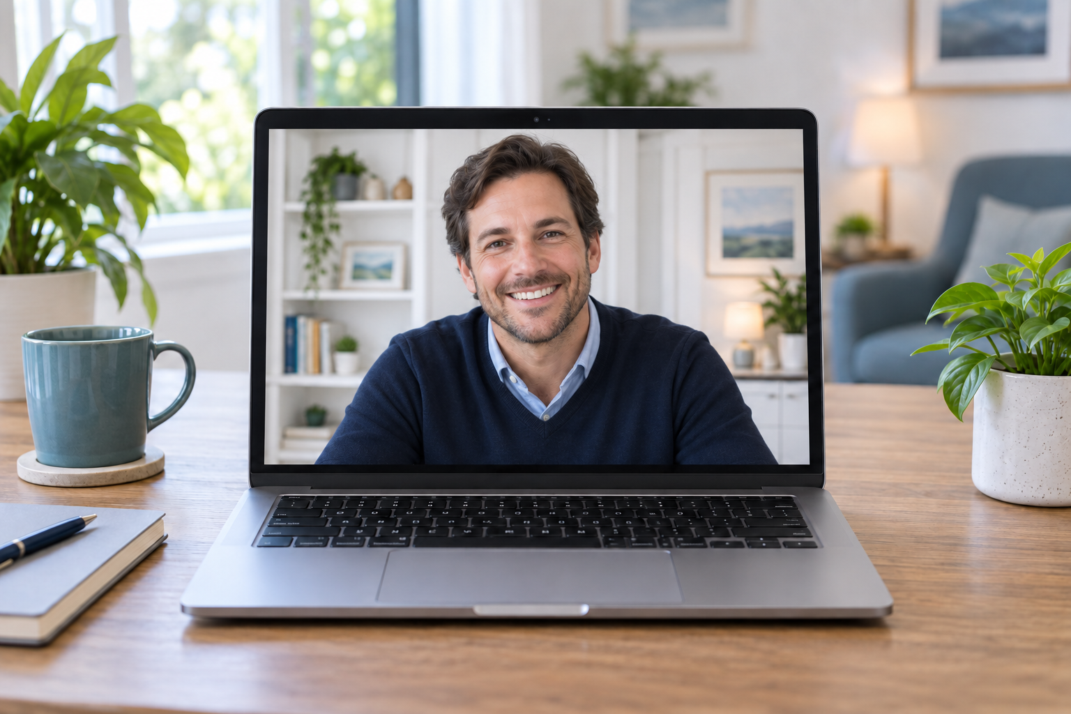 Illustrative image of an accounting expert on a laptop video call